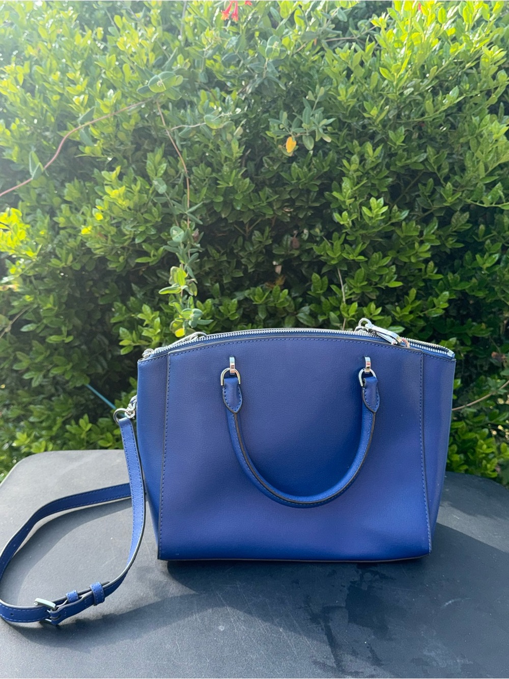 Michael Kors Cobalt Blue Leather Satchel with Chain-Trim Strap - Picture 8 of 12